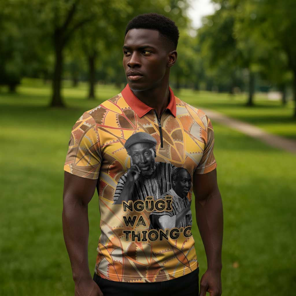 Ngugi wa Thiong O Zipper Polo Shirt African Literary Icon Portrait Cultural Revival - African Pride