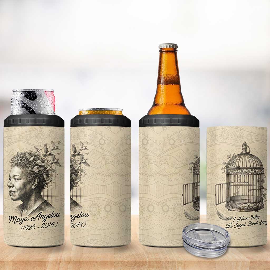 Maya Angelou 4 in 1 Can Cooler Tumbler I Know Why The Caged Bird Sings - African Pride