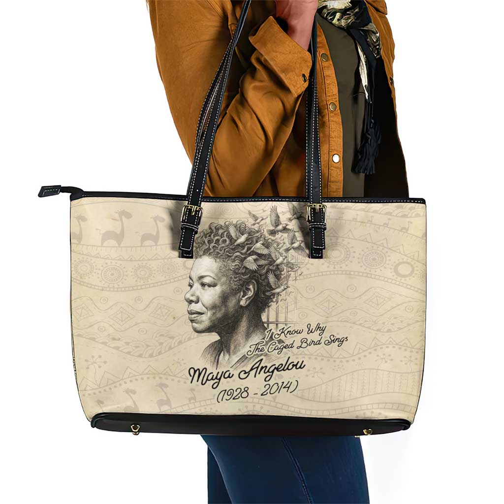 Maya Angelou Leather Tote Bag I Know Why The Caged Bird Sings - African Pride