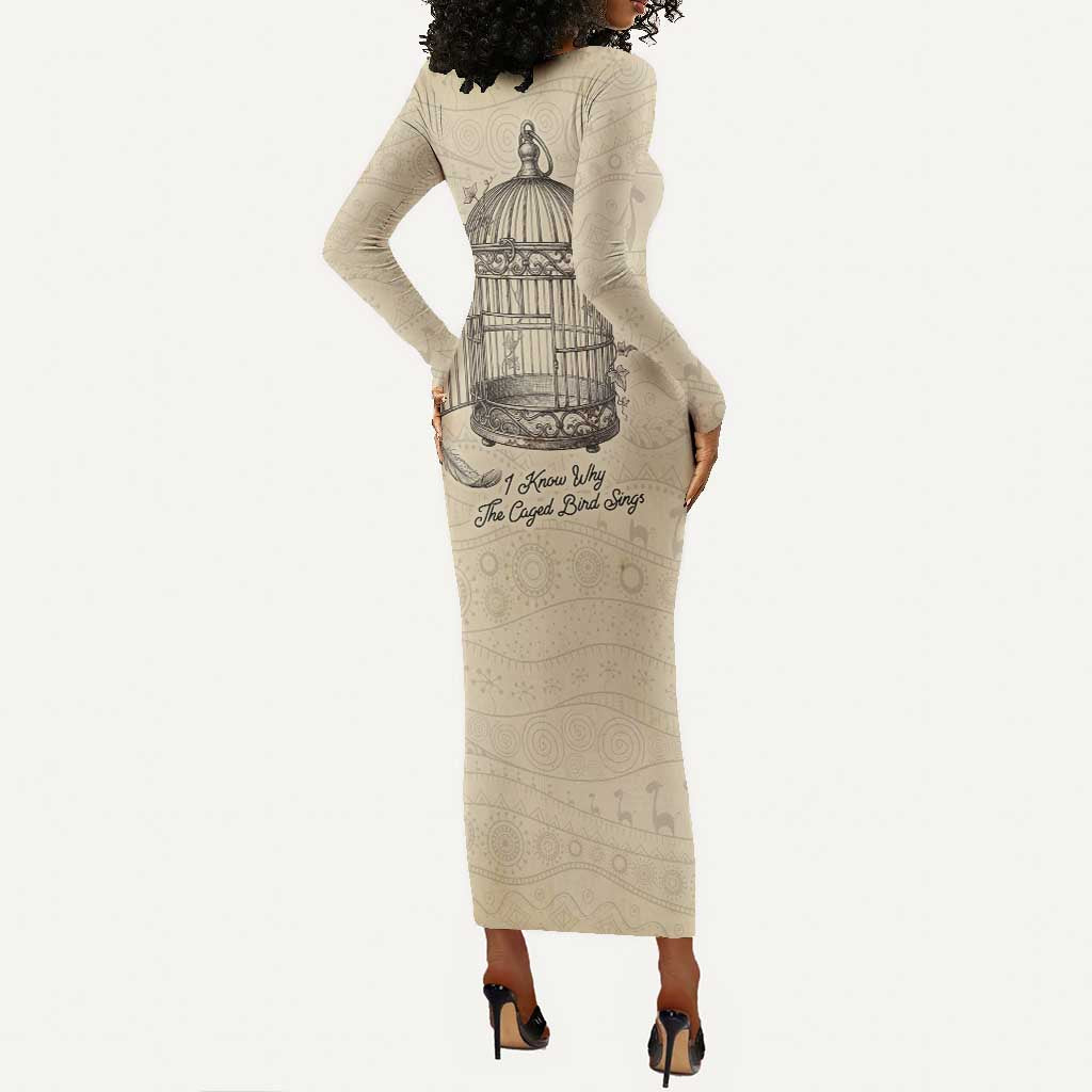 Maya Angelou Long Sleeve Bodycon Dress I Know Why The Caged Bird Sings - African Pride