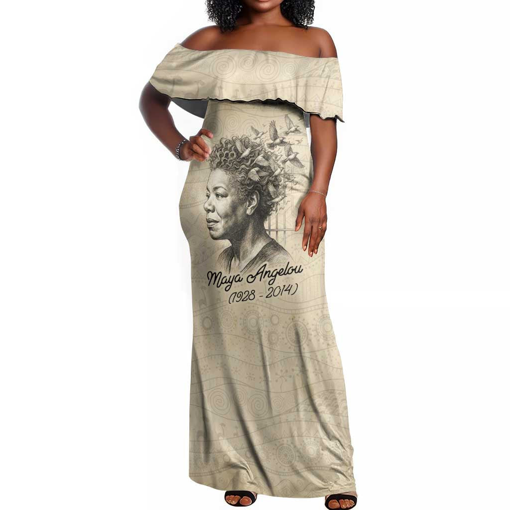 Maya Angelou Off Shoulder Maxi Dress I Know Why The Caged Bird Sings - African Pride