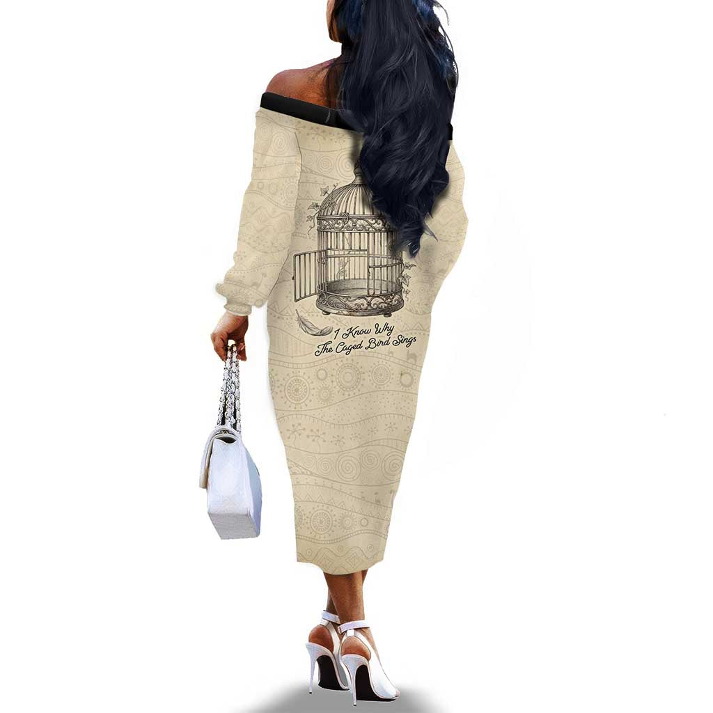 Maya Angelou Off The Shoulder Long Sleeve Dress I Know Why The Caged Bird Sings - African Pride