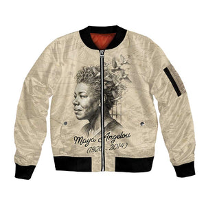Maya Angelou Sleeve Zip Bomber Jacket I Know Why The Caged Bird Sings - African Pride