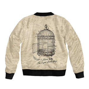 Maya Angelou Sleeve Zip Bomber Jacket I Know Why The Caged Bird Sings - African Pride