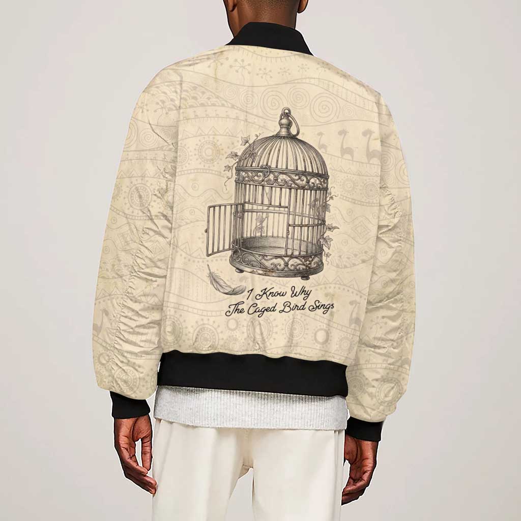 Maya Angelou Sleeve Zip Bomber Jacket I Know Why The Caged Bird Sings - African Pride