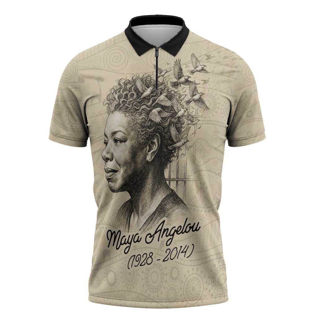 Maya Angelou Zipper Polo Shirt I Know Why The Caged Bird Sings - African Pride