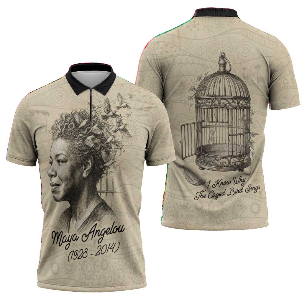 Maya Angelou Zipper Polo Shirt I Know Why The Caged Bird Sings - African Pride