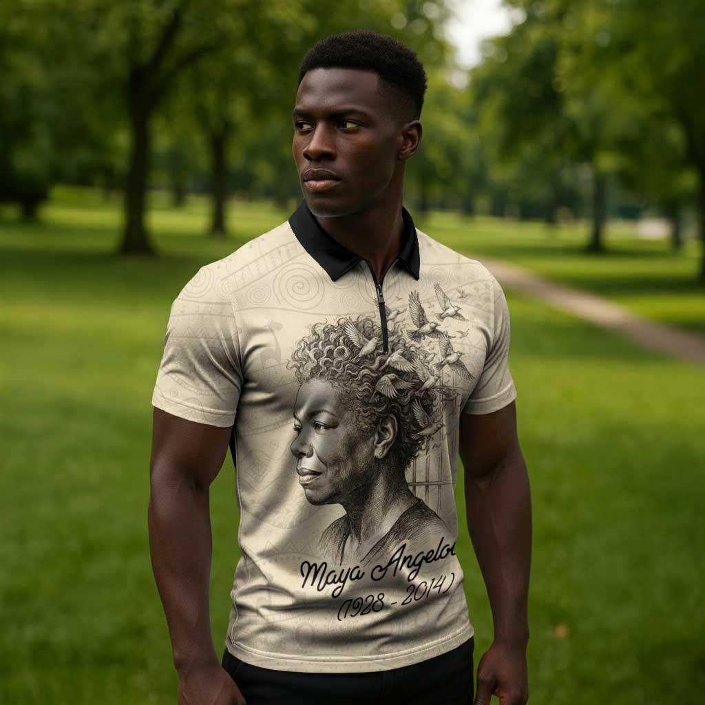 Maya Angelou Zipper Polo Shirt I Know Why The Caged Bird Sings - African Pride