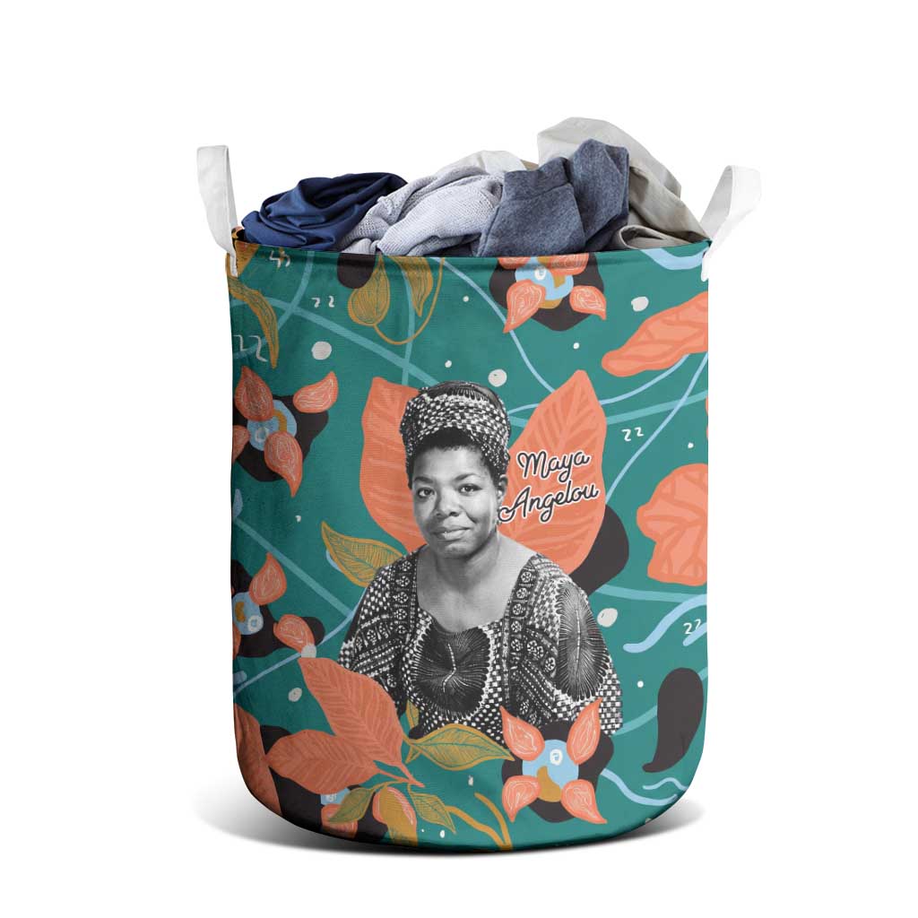 Maya Angelou Laundry Basket Inspirational Quote Design Vibrant Teal and Orange Leaf Motif - African Pride