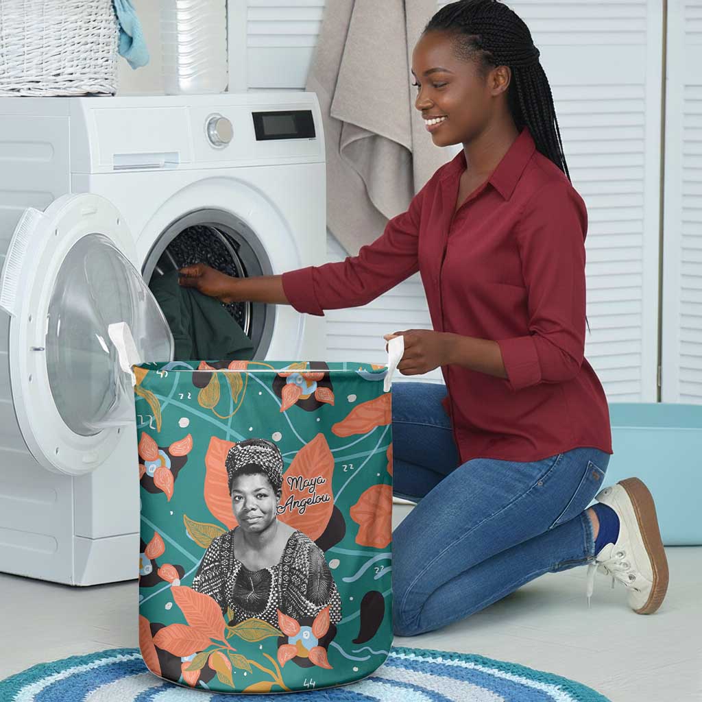 Maya Angelou Laundry Basket Inspirational Quote Design Vibrant Teal and Orange Leaf Motif - African Pride