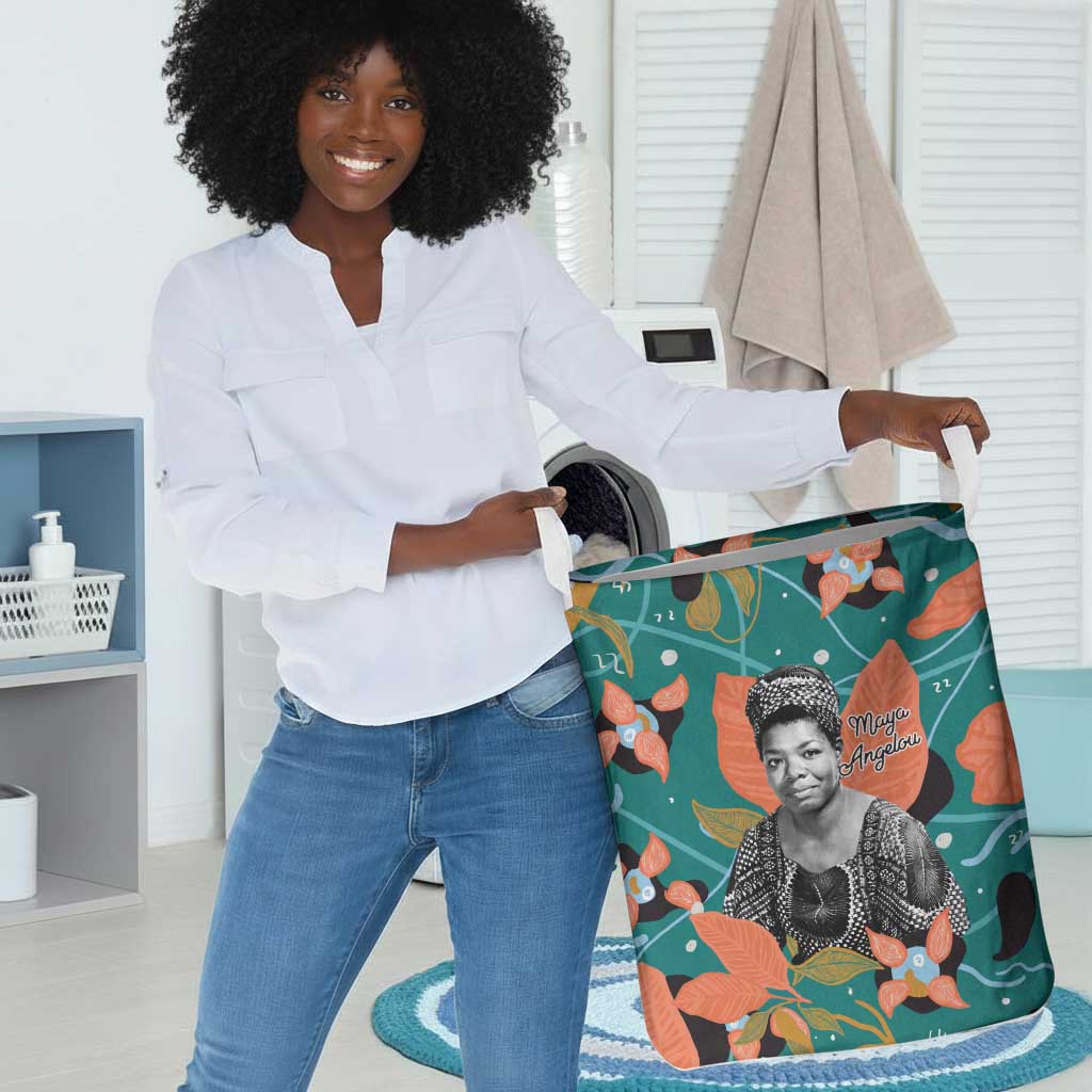 Maya Angelou Laundry Basket Inspirational Quote Design Vibrant Teal and Orange Leaf Motif - African Pride