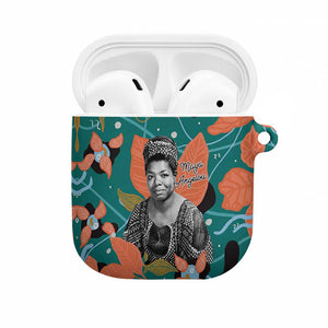 Maya Angelou AirPods Case Inspirational Quote Design Vibrant Teal and Orange Leaf Motif - African Pride