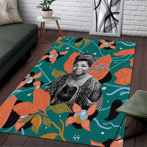 Maya Angelou Area Rug Inspirational Quote Design Vibrant Teal and Orange Leaf Motif - African Pride