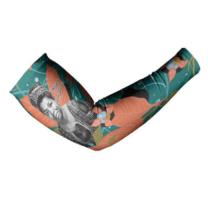 Maya Angelou Arm Sleeves Inspirational Quote Design Vibrant Teal and Orange Leaf Motif - African Pride