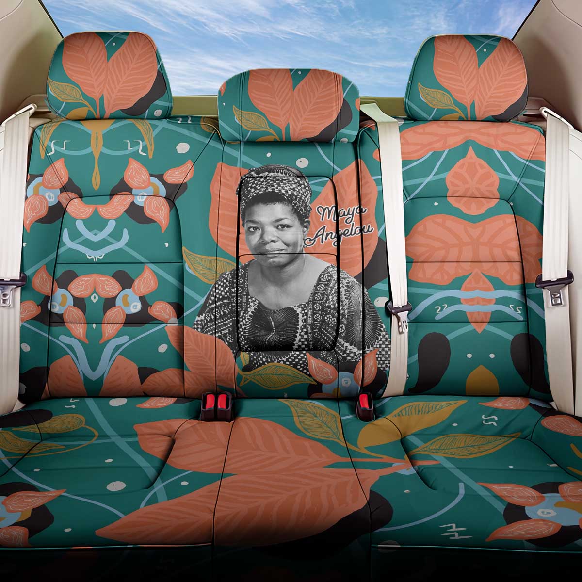 Maya Angelou Back Car Seat Cover Inspirational Quote Design Vibrant Teal and Orange Leaf Motif - African Pride