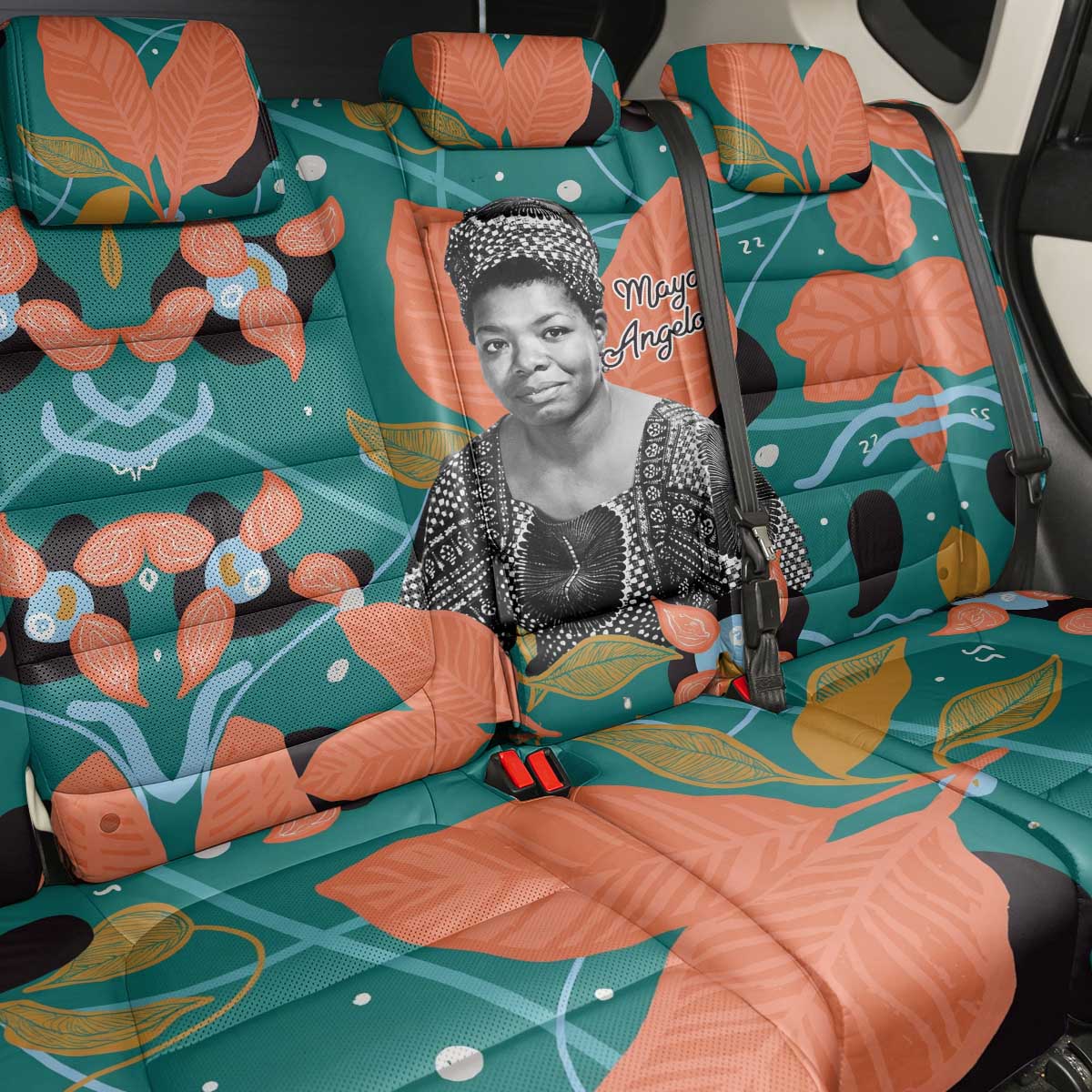 Maya Angelou Back Car Seat Cover Inspirational Quote Design Vibrant Teal and Orange Leaf Motif - African Pride