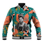 Maya Angelou Baseball Jacket Inspirational Quote Design Vibrant Teal and Orange Leaf Motif - African Pride