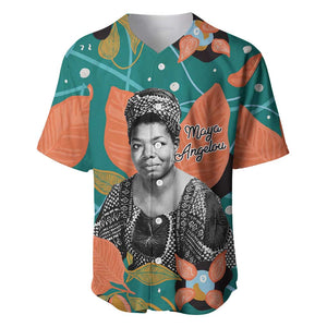 Maya Angelou Baseball Jersey Inspirational Quote Design Vibrant Teal and Orange Leaf Motif - African Pride