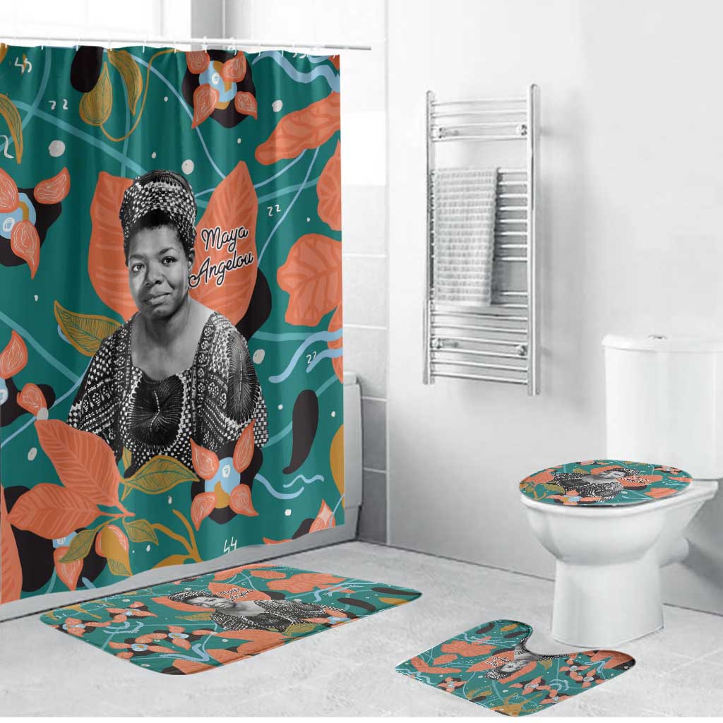 Maya Angelou Bathroom Set Inspirational Quote Design Vibrant Teal and Orange Leaf Motif - African Pride