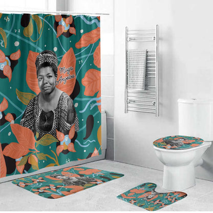 Maya Angelou Bathroom Set Inspirational Quote Design Vibrant Teal and Orange Leaf Motif - African Pride