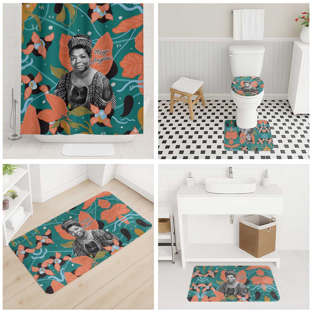 Maya Angelou Bathroom Set Inspirational Quote Design Vibrant Teal and Orange Leaf Motif - African Pride