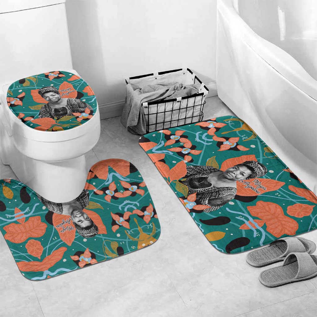 Maya Angelou Bathroom Set Inspirational Quote Design Vibrant Teal and Orange Leaf Motif - African Pride