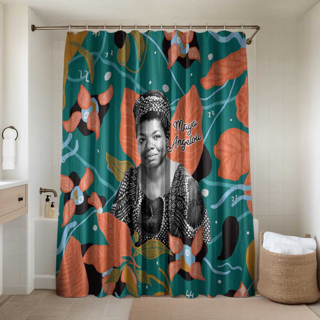 Maya Angelou Bathroom Set Inspirational Quote Design Vibrant Teal and Orange Leaf Motif - African Pride