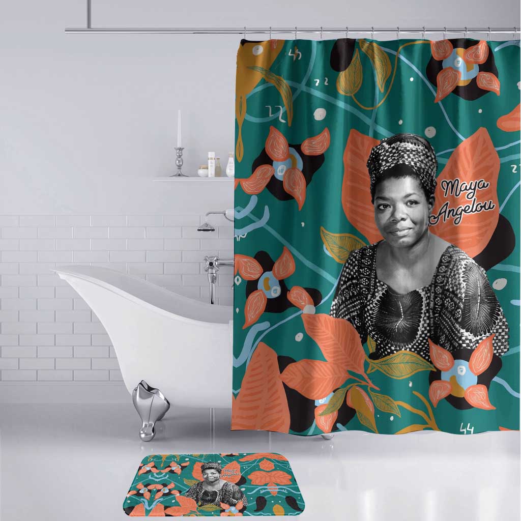 Maya Angelou Bathroom Set Inspirational Quote Design Vibrant Teal and Orange Leaf Motif - African Pride