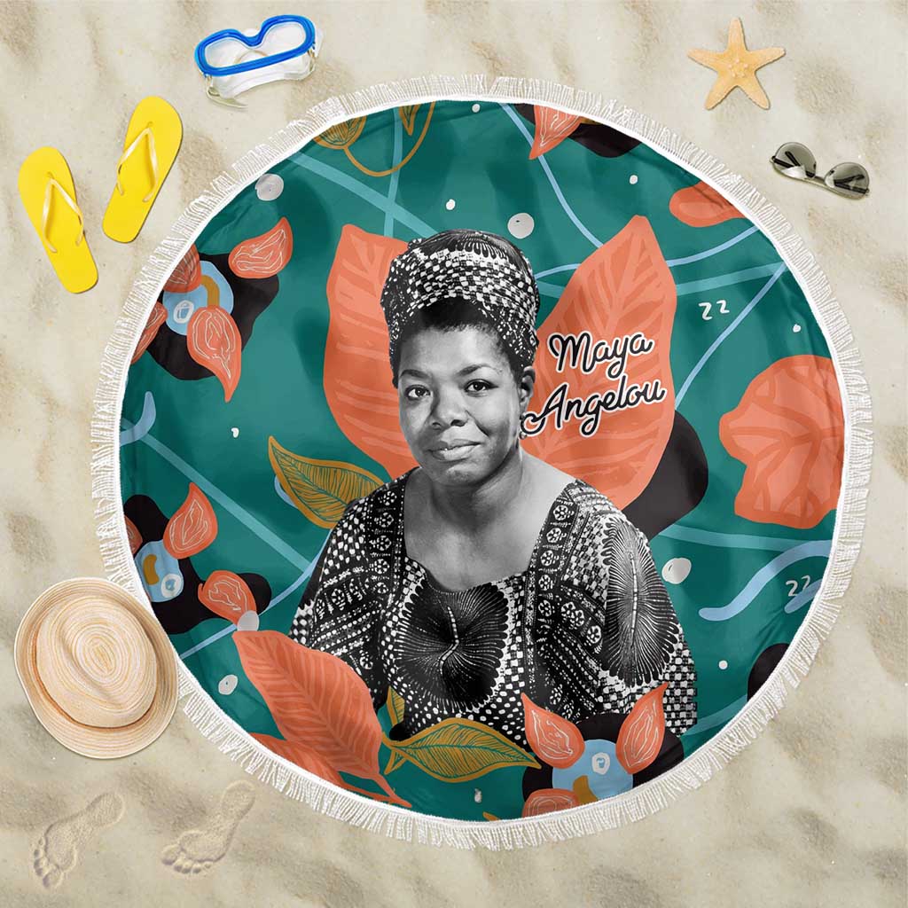 Maya Angelou Beach Blanket Inspirational Quote Design Vibrant Teal and Orange Leaf Motif - African Pride