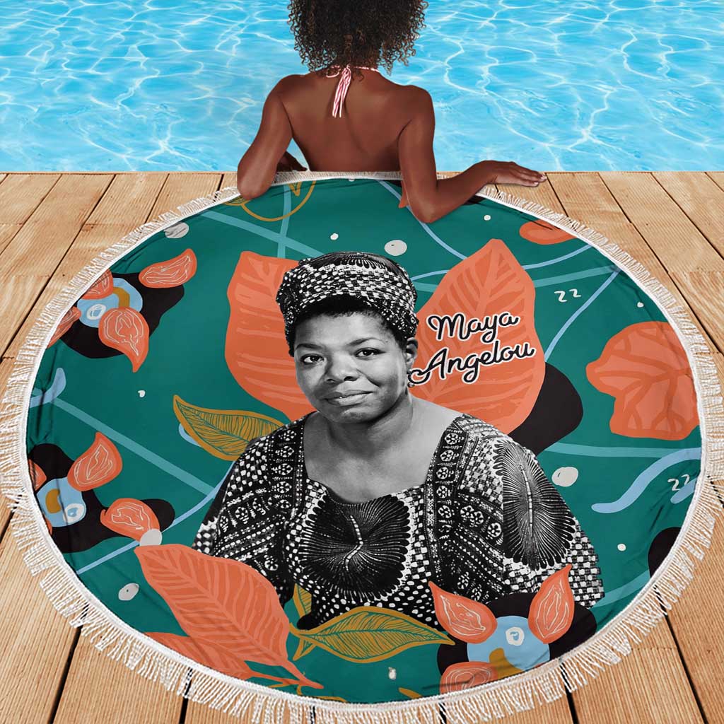Maya Angelou Beach Blanket Inspirational Quote Design Vibrant Teal and Orange Leaf Motif - African Pride