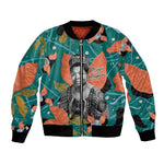 Maya Angelou Bomber Jacket Inspirational Quote Design Vibrant Teal and Orange Leaf Motif - African Pride