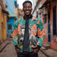 Maya Angelou Bomber Jacket Inspirational Quote Design Vibrant Teal and Orange Leaf Motif - African Pride