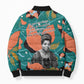 Maya Angelou Bomber Puffer Jacket Inspirational Quote Design Vibrant Teal and Orange Leaf Motif - African Pride