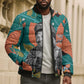 Maya Angelou Bomber Puffer Jacket Inspirational Quote Design Vibrant Teal and Orange Leaf Motif - African Pride
