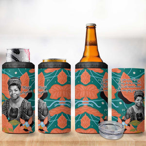 Maya Angelou 4 in 1 Can Cooler Tumbler Inspirational Quote Design Vibrant Teal and Orange Leaf Motif - African Pride