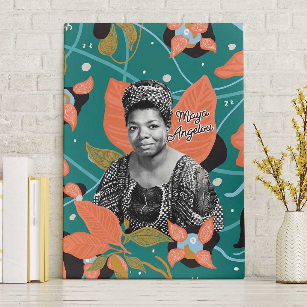 Maya Angelou Canvas Wall Art Inspirational Quote Design Vibrant Teal and Orange Leaf Motif - African Pride