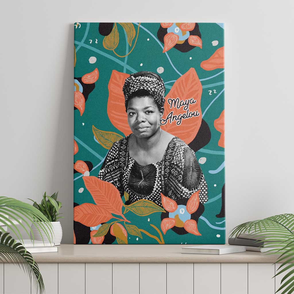 Maya Angelou Canvas Wall Art Inspirational Quote Design Vibrant Teal and Orange Leaf Motif - African Pride