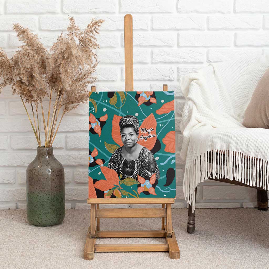 Maya Angelou Canvas Wall Art Inspirational Quote Design Vibrant Teal and Orange Leaf Motif - African Pride