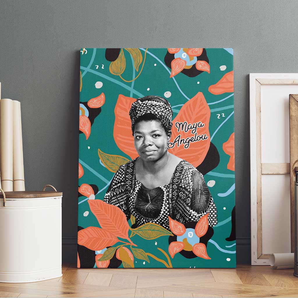 Maya Angelou Canvas Wall Art Inspirational Quote Design Vibrant Teal and Orange Leaf Motif - African Pride