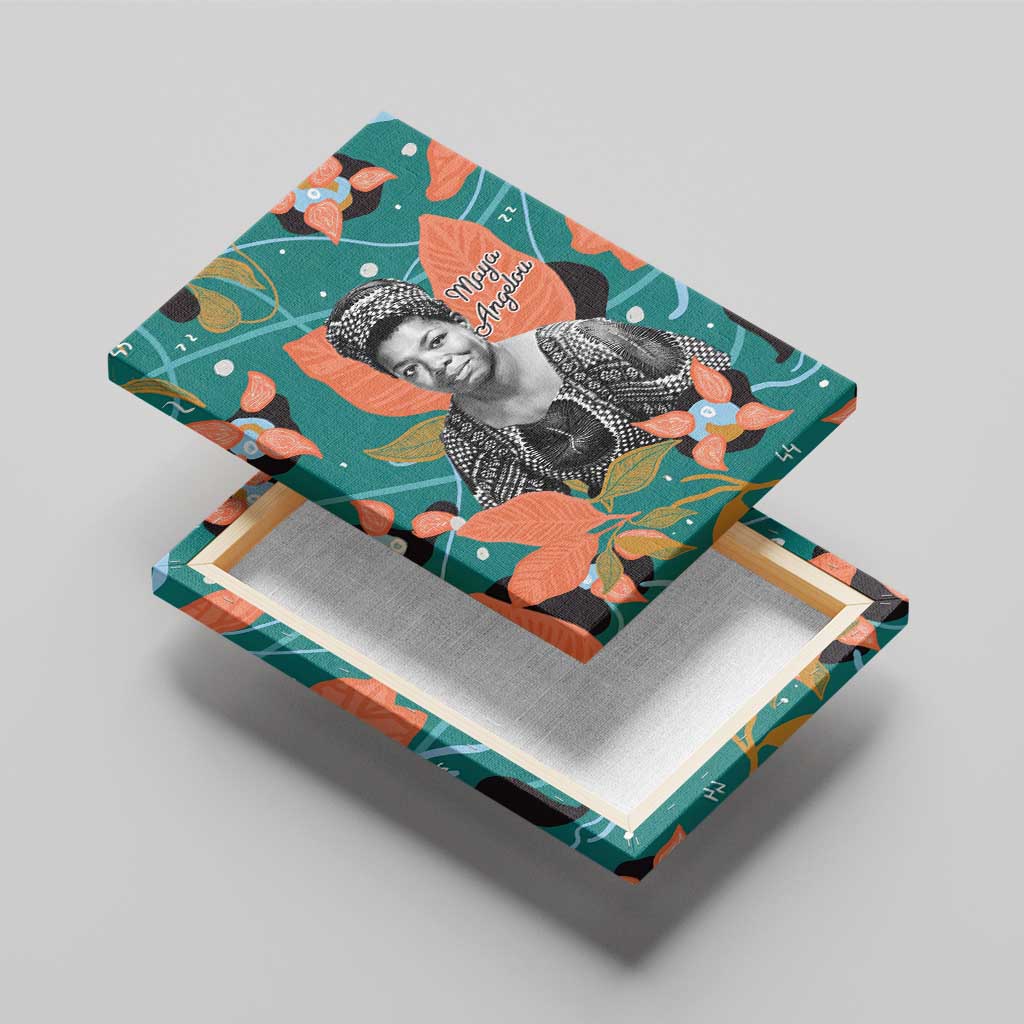 Maya Angelou Canvas Wall Art Inspirational Quote Design Vibrant Teal and Orange Leaf Motif - African Pride
