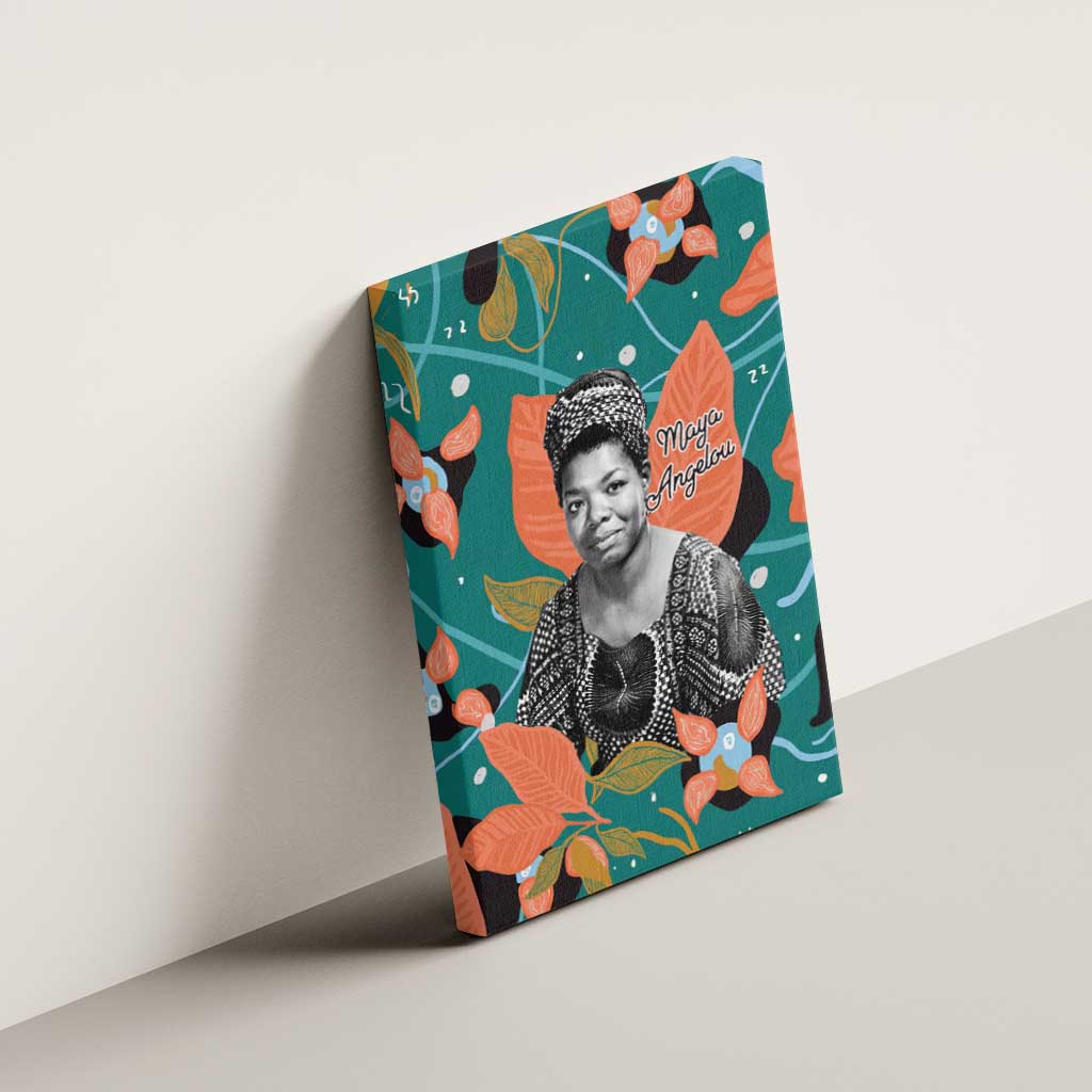 Maya Angelou Canvas Wall Art Inspirational Quote Design Vibrant Teal and Orange Leaf Motif - African Pride