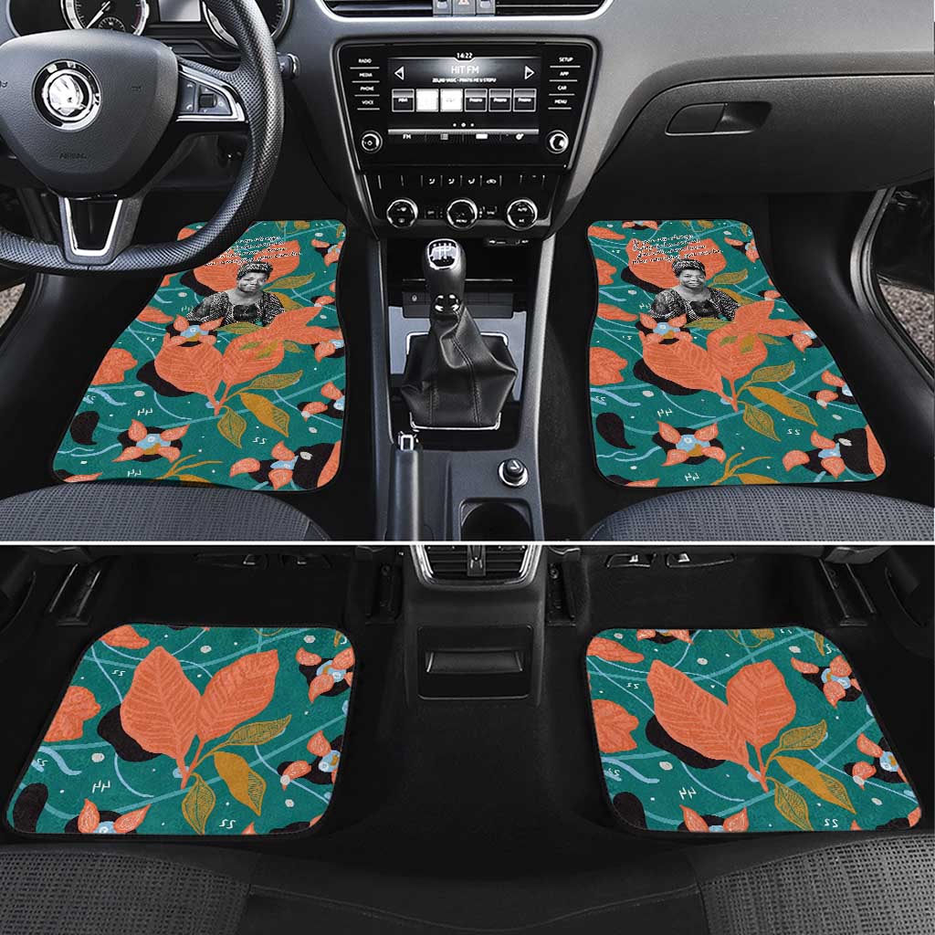 Maya Angelou Car Mats Inspirational Quote Design Vibrant Teal and Orange Leaf Motif - African Pride