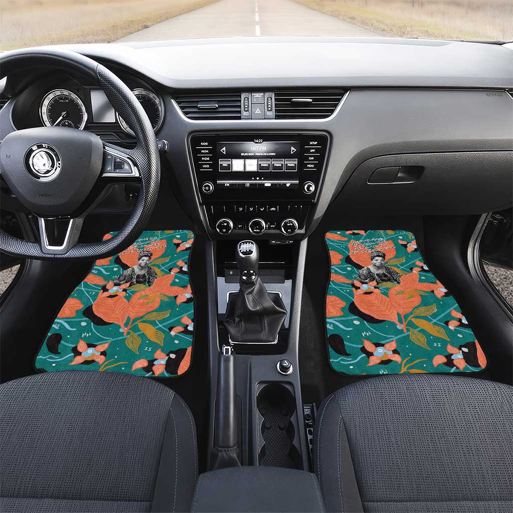 Maya Angelou Car Mats Inspirational Quote Design Vibrant Teal and Orange Leaf Motif - African Pride