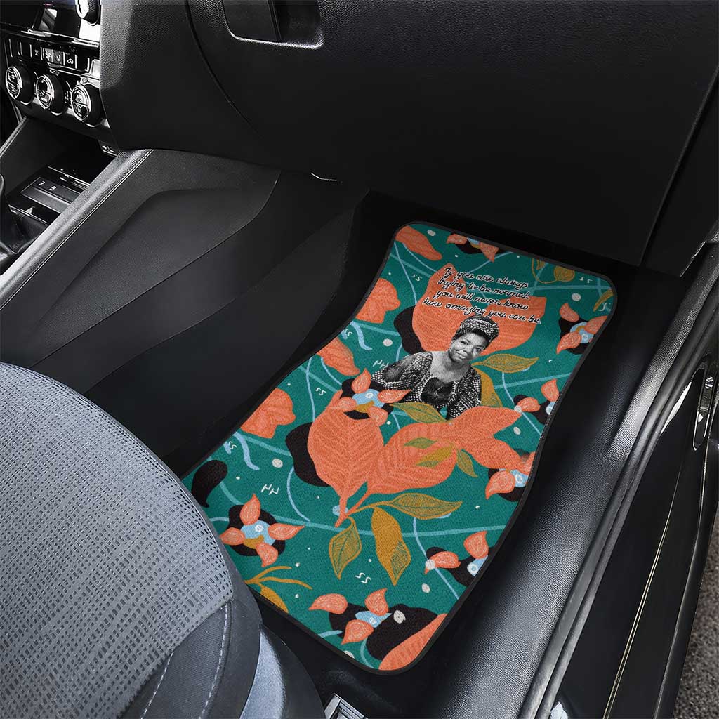 Maya Angelou Car Mats Inspirational Quote Design Vibrant Teal and Orange Leaf Motif - African Pride