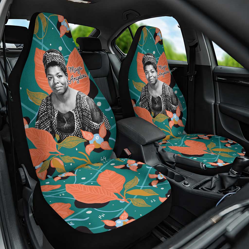 Maya Angelou Car Seat Cover Inspirational Quote Design Vibrant Teal and Orange Leaf Motif - African Pride