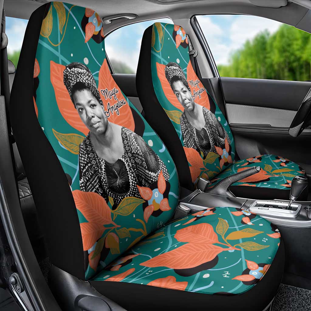 Maya Angelou Car Seat Cover Inspirational Quote Design Vibrant Teal and Orange Leaf Motif - African Pride