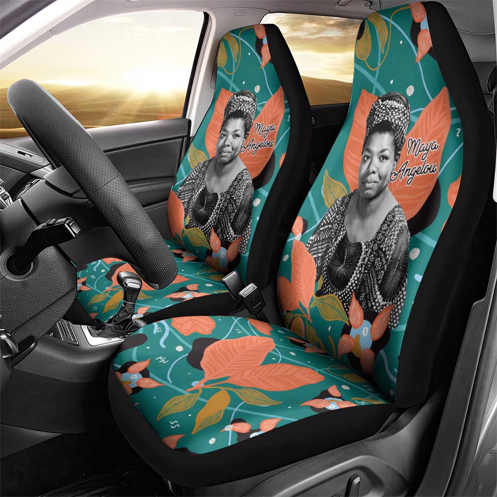Maya Angelou Car Seat Cover Inspirational Quote Design Vibrant Teal and Orange Leaf Motif - African Pride