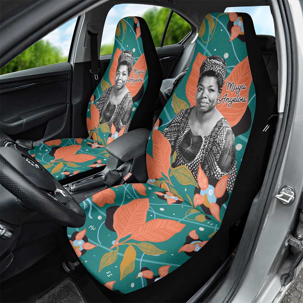 Maya Angelou Car Seat Cover Inspirational Quote Design Vibrant Teal and Orange Leaf Motif - African Pride