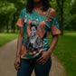 Maya Angelou Cross Shoulder Shirt Inspirational Quote Design Vibrant Teal and Orange Leaf Motif - African Pride