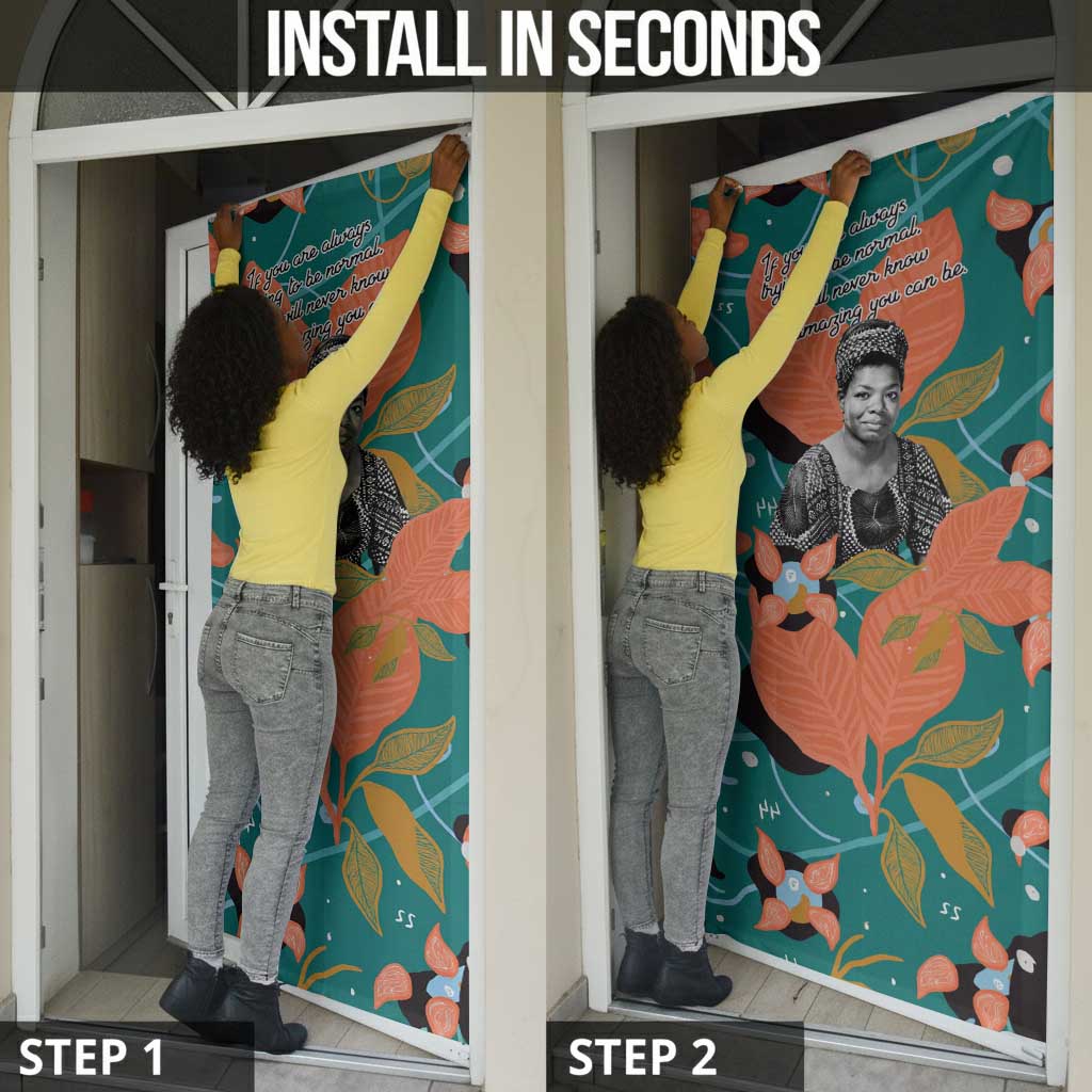 Maya Angelou Door Cover Inspirational Quote Design Vibrant Teal and Orange Leaf Motif - African Pride